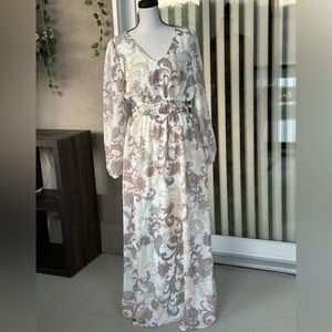 Elegant indigo rose dress long sleeve cut out side NWOT